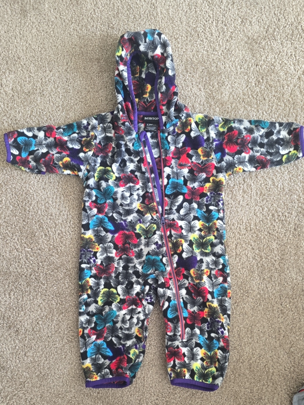 Burton Fleece One-Piece Suit - Butterfly Print -size 12 Months